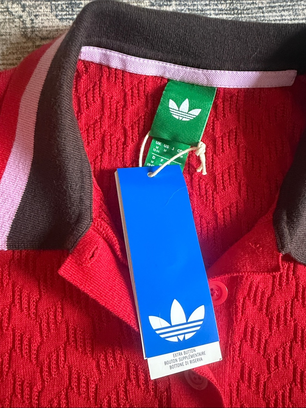 adidas Red Polo with Black and Pink Contrast Collar - Picture 3 of 4